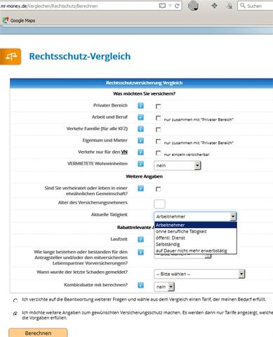 Bildschirmeingabemaske Rechtschutzversicherung - (Rechtsschutzversicherung, Rechtsschutz)