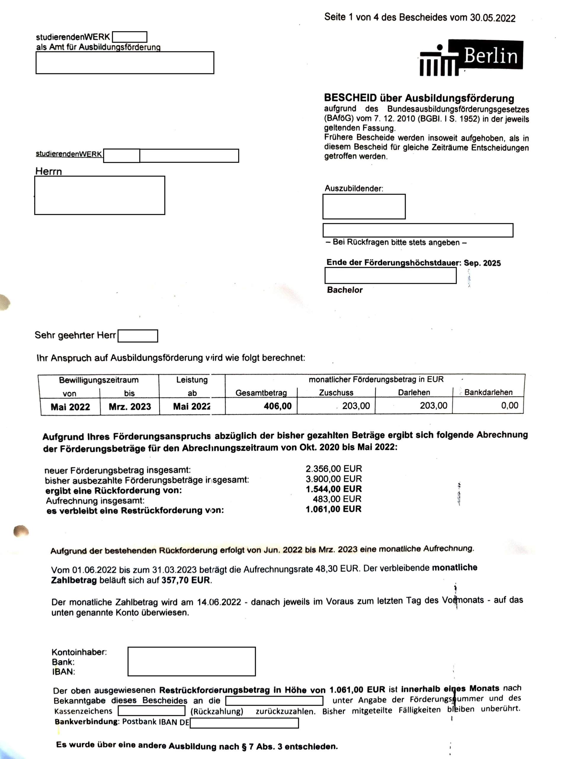 BAföG Brief Rückforderung? (Studium, Berlin)