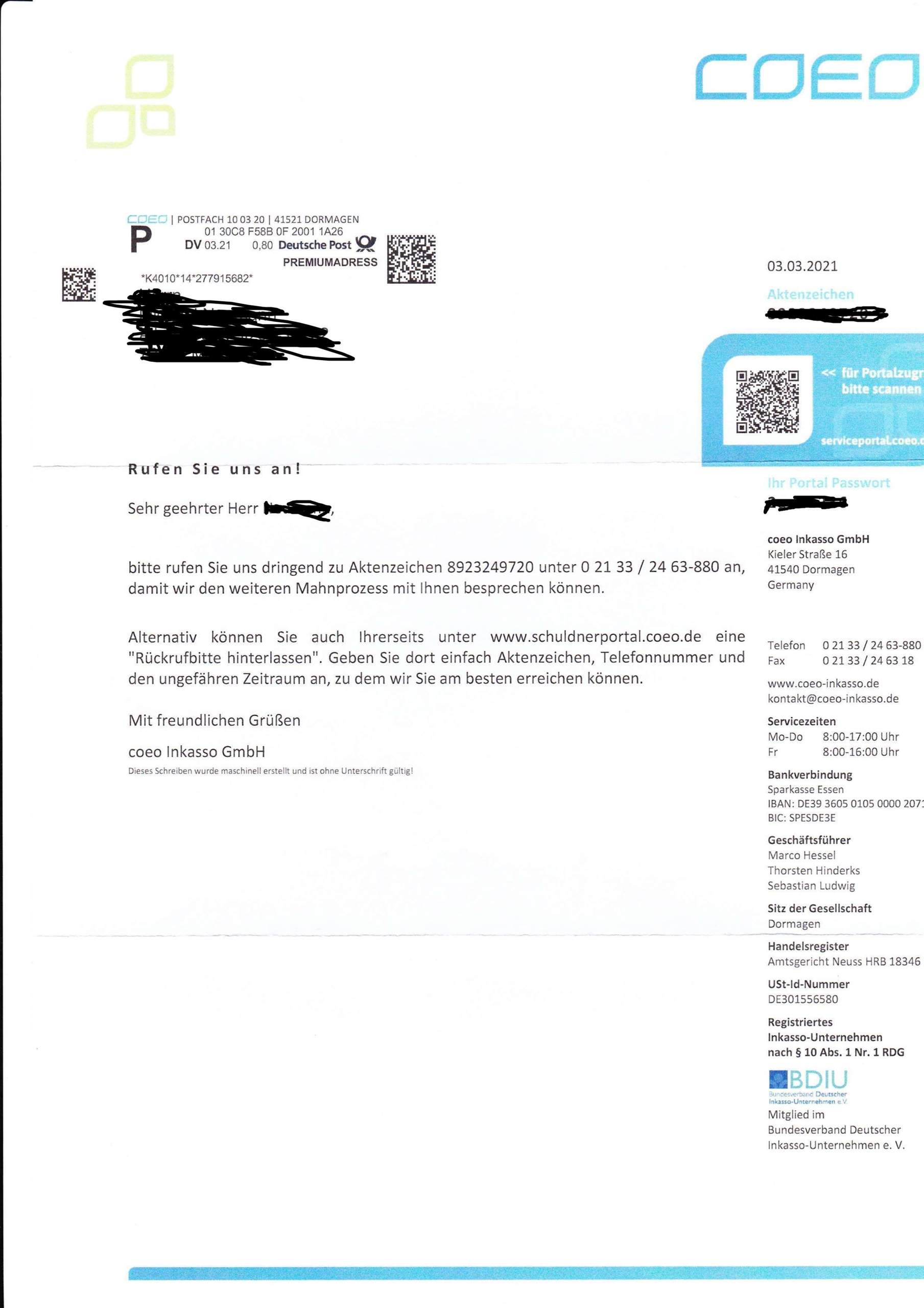 Coeo Inkasso Ignorieren