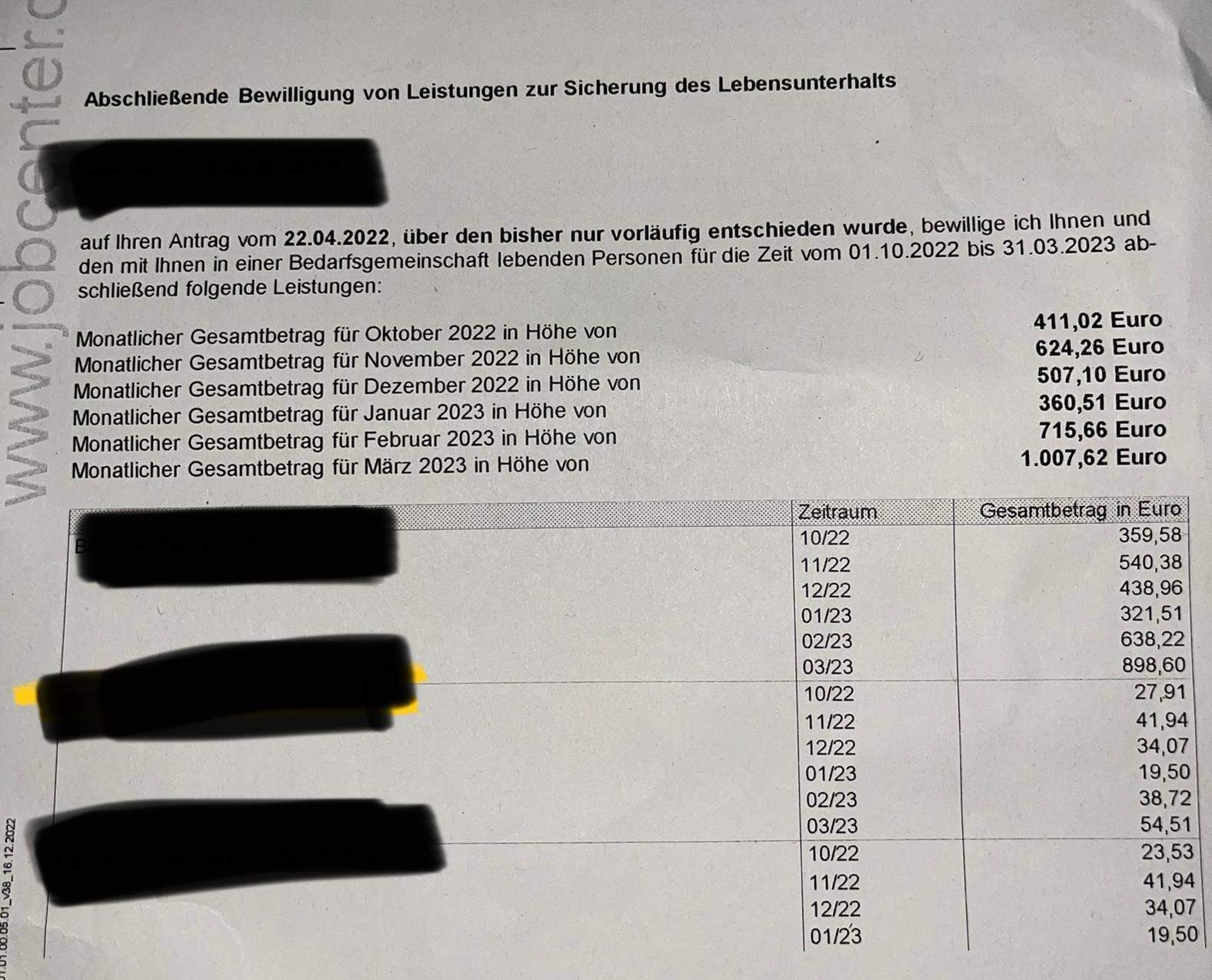 Verwirrung Bescheid? (jobcenter, Nachzahlung)